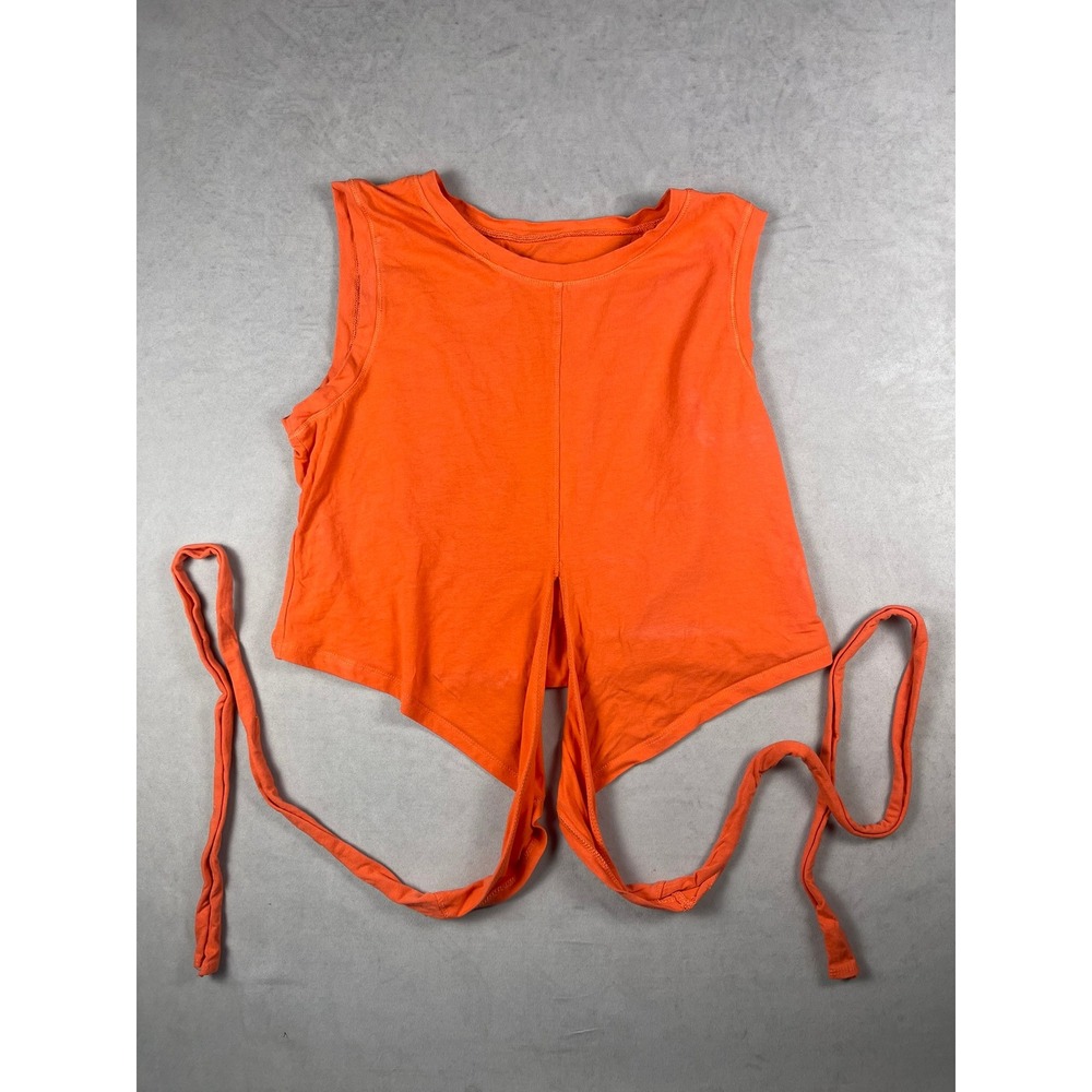 J. Dow Fitness Orange Front Tie Crop Tank Top Sleeveless XL Cotton Blend Stretch